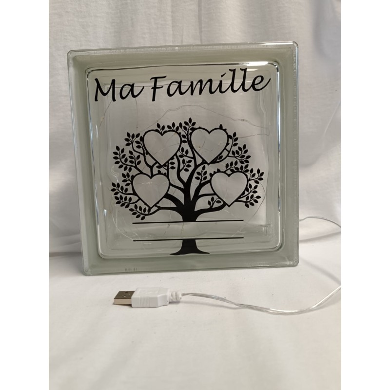 Block En Verre Led "Ma Famille"